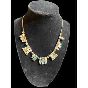 J Crew Gold Tone Multi-Gem 16" Statement Necklace Beaded Accents & Rhinestones